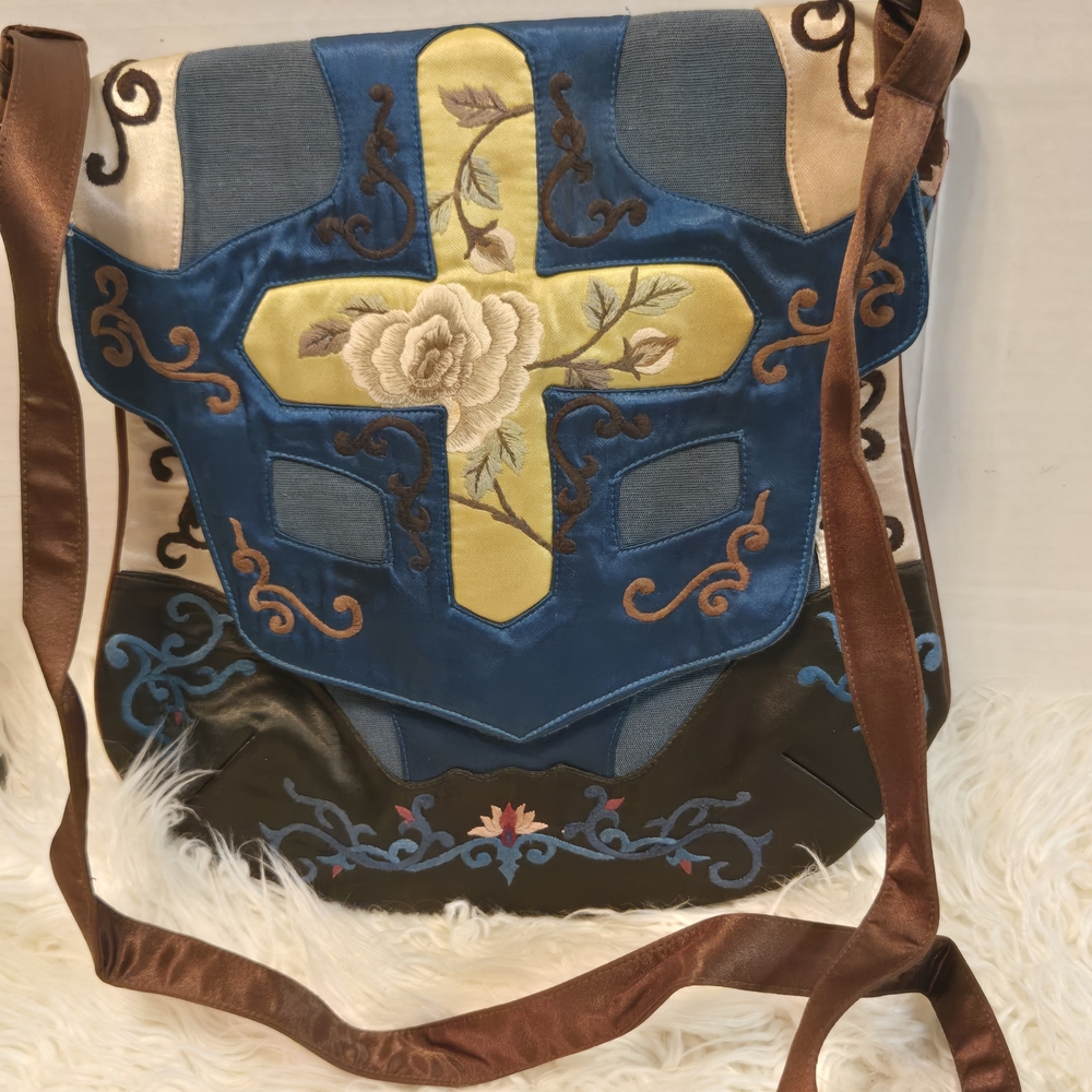 Vintage Blue and Yellow Floral Crossbody Bag - Picture 1 of 8